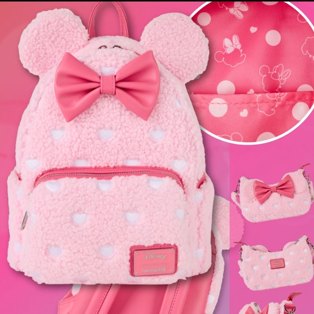 Loungefly Minnie Mouse Exclusive Hearts Strawberry Scented Sherpa Bundle